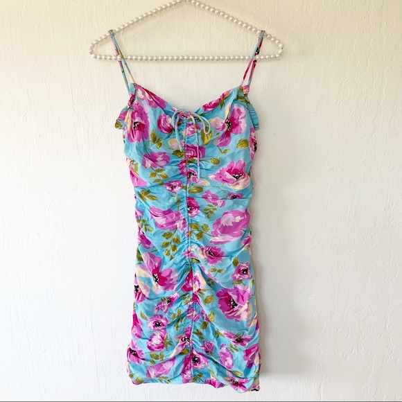 Zara Draped Ruched Floral Mini Dress - Picture 6 of 15